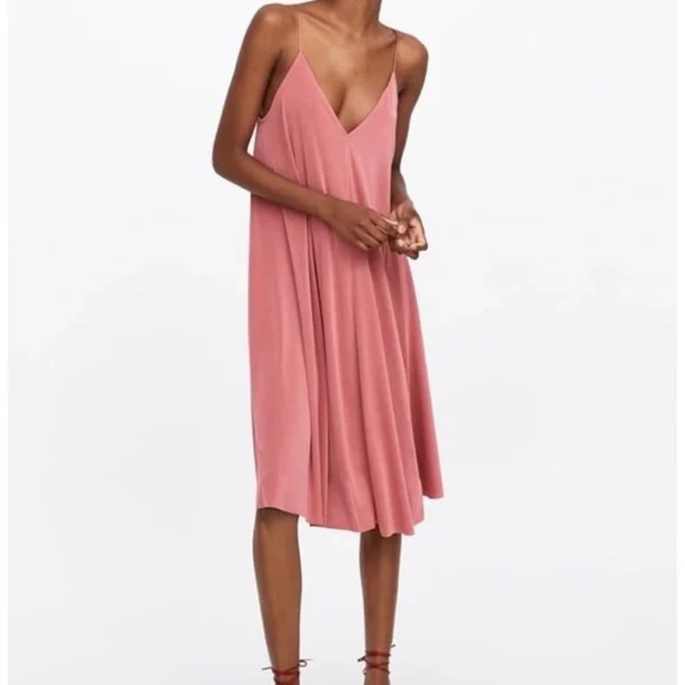 Zara Camisole Slip Midi Dress in Mauve Rose Pink - Size Medium